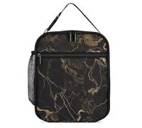 NQHJT Borsa per il pranzo in marmo nero oro per donne uomini isolata Lunch Box a tenuta stagna Cooler Tote Bag per ufficio spiaggia