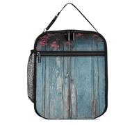 NQHJT Borsa per il pranzo vintage in legno blu per donne e uomini isolata Lunch Box a tenuta stagna Cooler Tote Bag per ufficio spiaggia