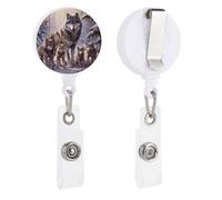 NQHJT Clip per badge con famiglia di lupi, retrattile, per impiegati, con chiusura a moschettone, per insegnanti, infermiere, dottori, stile