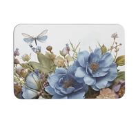 NQHJT Tappetino da bagno con fiori blu e libellula, tappetino da bagno antiscivolo, assorbente, ad asciugatura rapida, tappetino per fango per interni ed esterni