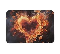 NQHJT Tappetino da bagno con fiori di fuoco e cuore, tappetino da bagno antiscivolo, assorbente, ad asciugatura rapida, tappetino per fango per interni ed esterni