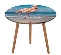 NQHJT Tovaglia rotonda da 130 cm con fenicottero sulla spiaggia, con elastico Oxford, impermeabile, oleorepellente, antimacchia, lavabile, per tavolo rotondo