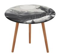 NQHJT Tovaglia rotonda da 130 cm con lupo solitario e montagna innevata, con elastico Oxford, impermeabile, resistente all'olio, antimacchia, lavabile, per tavoli rotondi