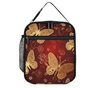 NQHJT Valentine Hearts Golden Butterfly Borsa per il pranzo per donne e uomini isolata Lunch Box a tenuta stagna Cooler Tote Bag per ufficio spiaggia