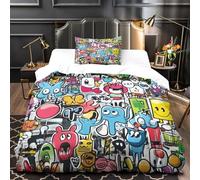 NQHXLRUDC Graffiti Set Copripiumino Stile disordinato e libero Stampa 3D Comforter Cerniera Con Federe 2 Pezzi Per Bambini E Ragazzi Single(135x200cm)