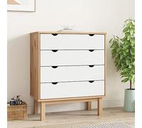 NQJIBUE OTTA - Cassettiera in legno massello di pino, 76,5 x 39,5 x 90 cm, colore: marrone e bianco