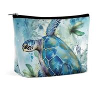 NQLYUT Borsa cosmetica portatile Shih Tzu Dog Toiletry Bag Makeup Organizer Case Grande Capacità Zipper Pouch Travel Toiletry Pouch per donne uomini, Tartaruga Marina Blu, Taglia unica, Art Deco