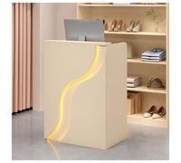 NQNFWCRJ Bancone Reception Minimalista Banco Cassa Con Angoli Arrotondati Pannelli Laterali Più Profondi for I Banconi Dei Negozi Di Abbigliamento Maniglie E Cassetti Verniciati(Beige,23.6x15.7x37.8)