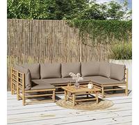Nqyjm 7-TLG. Set lounge da giardino con cuscino marrone grigio set di mobili da giardino in bambù, mobili da balcone, area salotto esterna, ideale per giardino, terrazza, balcone 2 x angolo 4 x sedia
