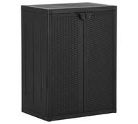 Nqyjm Armadio da terrazza con 2 ripiani e ante, colore nero, 65 x 45 x 88 cm, in polipropilene, effetto rattan, per cuscini da giardino, balcone