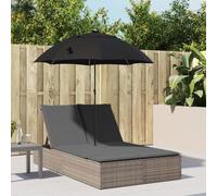 Nqyjm Lettino da sole con schienale regolabile in 4 posizioni, sedia a sdraio matrimoniale e cuscini e ombrellone, grigio resina intrecciata sdraio da spiaggia relax per esterni, per giardino