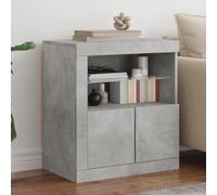 Nqyjm Mobile portaoggetti con scomparti e ante credenza con luci a LED, grigio cemento, 60,5 x 37 x 67 cm, armadio laterale per sala da pranzo, cucina, soggiorno, camera da letto