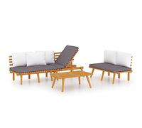 Nqyjm Mobili da giardino 3 pezzi con cuscini in legno massello di acacia set terrazza resistente alle intemperie e combinabile, per patio terrazza a tre posti + panca + tavolo 1