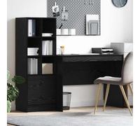 Nqyjm Office 33370 - Scrivania per computer con cassetto e scaffali, set da 2 pezzi, colore nero, effetto rovere, tavolo da gioco, tavolo da ufficio, per camera da letto, ufficio, ufficio, 33370