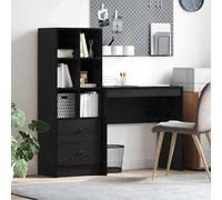 Nqyjm Office 3337314 - Scrivania per computer con cassetto e ripiani, set da 2 pezzi, colore nero, effetto rovere, tavolo da gioco, tavolo da ufficio, per camera da letto, ufficio, ufficio, 3337314