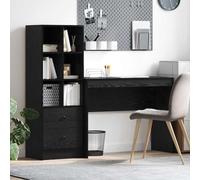 Nqyjm Office 3337330 - Scrivania per computer con cassetto e ripiani, set da 2 pezzi, colore nero, effetto rovere, tavolo da gioco, tavolo da ufficio, per camera da letto, ufficio, ufficio, 333730