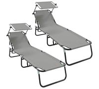 Nqyjm Poltrona da giardino con schienale regolabile, sedia a sdraio pieghevole, 2 pezzi, colore grigio, 190 x 57 x 81 cm, Oxford, sedia a sdraio, spiaggia, terrazza, giardino, balcone, piscina