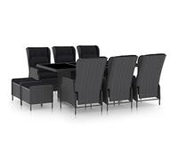 Nqyjm Salone da giardino Set da pranzo per esterni 9 pezzi e cuscini in resina intrecciata per 8 persone, tavolo con 6 sedie e 2 poggiapiedi mobili L30H60157