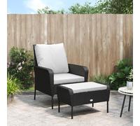 Nqyjm Sedia da esterno, Sedia da giardino con sgabello in resina nera intrecciata per giardino, spiaggia, balcone, terrazza, campeggio modello 2