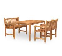 Nqyjm Set da pranzo da giardino, 4 pezzi, in legno di teak massiccio per 3 persone, tavolo con panca e 2 sedie, set di mobili per esterni, sala da pranzo per balcone, terrazza L31H57166