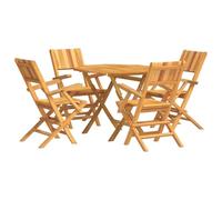 Nqyjm Set da pranzo da giardino, 5 pezzi, in legno di teak massiccio per 4 persone, tavolo e 4 sedie, set di mobili per esterni, sala da pranzo, mobile per balcone, terrazza L31H55030