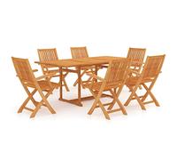 Nqyjm Set da pranzo da giardino, 7 pezzi, in legno di teak massiccio per 6 persone, tavolo e 6 sedie, set di mobili per esterni, sala da pranzo, mobile per balcone, terrazza L30H59575