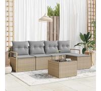 Nqyjm Set di divani con cuscino, 6 pezzi, beige rattan sintetico, divani esterni in terrazza, mobili da giardino con tavolo beige e grigio L334H350