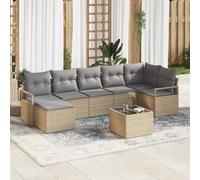Nqyjm Set di divani con cuscino, 8 pezzi, beige rattan sintetico, divani esterni in terrazza, mobili da giardino con tavolo beige e grigio L334H480