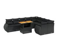 Nqyjm Set di divani da giardino, 10 pezzi, cuscini in rattan sintetico, nero, divani esterni in terrazza, set terrazza resistente alle intemperie, 4 x angolo+5 x centrali + tavolo nero L327H350
