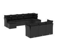 Nqyjm Set di divani da giardino, 10 pezzi, cuscini in rattan sintetico, nero, divani esterni in terrazza set terrazza resistente alle intemperie, senza tavolo, nero L325H164
