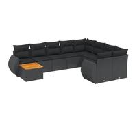 Nqyjm Set di divani da giardino, 10 pezzi, cuscini in rattan sintetico, nero, divani esterni in terrazza set terrazza resistente alle intemperie, tavolo + 5 centrali + 2 angoli neri L325H497