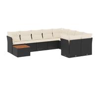 Nqyjm Set di divani da giardino, 10 pezzi, cuscini in rattan sintetico, nero, divani esterni in terrazza set terrazza resistente alle intemperie, tavolo + 5 centrali + 4 angoli neri e crema L325H154