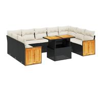 Nqyjm Set di divani da giardino, 10 pezzi, cuscini in rattan sintetico, nero, divani esterni in terrazza set terrazza resistente alle intemperie con deposito nero e crema L327H101