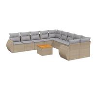 Nqyjm Set di divani da giardino, 11 pezzi, con cuscini in rattan sintetico, beige, divani esterni, set terrazza resistente alle intemperie, tavolo + 6 centrali + 2 angoli beige e grigio chiaro