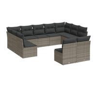 Nqyjm Set di divani da giardino 11 pezzi e cuscini in rattan sintetico grigio divani esterni in terrazza set terrazza resistente alle intemperie senza tavolo grigio L321H350