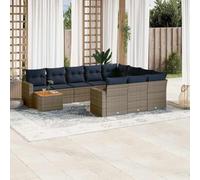 Nqyjm Set di divani da giardino 11 pezzi e cuscini in rattan sintetico grigio divani esterni set terrazza resistente alle intemperie 2X Corner+6X Centre+2X divano+1x Garden+12x Back+10x Seat Grigio