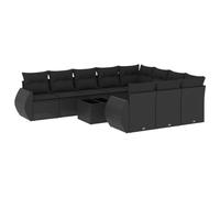 Nqyjm Set di divani da giardino 11 pezzi e cuscini in rattan sintetico nero divani esterni in terrazza set terrazza resistente alle intemperie con tavolo nero L325H232