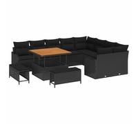 Nqyjm Set di divani da giardino, 12 pezzi, nero rattan sintetico, poltrona da esterno, divano modulare, seduta per patio terrazza balcone 2 bracci +2 x angolo +5 x centro+2 x ottomano lungo +tavolo