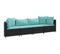 Nqyjm Set di divani da giardino, 4 pezzi, con cuscini in rattan sintetico, nero, poltrona da esterno, divano modulare, seduta per patio terrazza balcone nero e blu L330H460