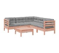 Nqyjm Set di divani da giardino 6 pezzi con cuscini in legno Abete Douglas Poltrona da esterno, divano modulare, seduta per patio terrazza balcone Douglas Natural L329H450