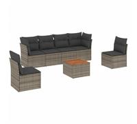Nqyjm Set di divani da giardino 7 pezzi con cuscini in rattan PE grigio, divani esterni in terrazza set terrazza resistente alle intemperie 4 centrali + tavolo + 2 angoli