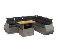 Nqyjm Set di divani da giardino 7 pezzi con cuscini in rattan PE grigio divani esterni in terrazza set terrazza resistente alle intemperie 3x angolo + 3x centrali + tavolo grigio e grigio scuro
