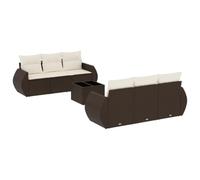 Nqyjm Set di divani da giardino 7 pezzi con cuscini in rattan PE marrone poltrona da esterno, divano modulare, seduta per patio terrazza balcone marrone e crema L325H450