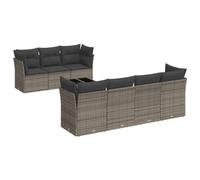Nqyjm Set di divani da giardino 8 pezzi e cuscini in rattan sintetico grigio, divani esterni in terrazza set terrazza resistente alle intemperie tavolo + 4 angoli + 3 centrali grigio L321H280