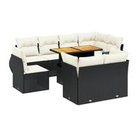 Nqyjm Set di divani da giardino 8 pezzi e cuscini in rattan sintetico nero divani esterni in terrazza set terrazza resistente alle intemperie 3x centrali + 5x angolo + tavolo nero e crema L327H288