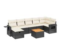 Nqyjm Set di divani da giardino 8 pezzi e cuscini in rattan sintetico nero divani esterni set terrazza resistente alle intemperie 3x centrali + 3x angolo + poggiapiedi + tavolo nero e crema L326H955