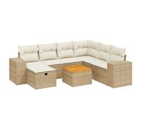 Nqyjm Set di divani da giardino con cuscini beige 8 pezzi rattan PE divani esterni set terrazza resistente alle intemperie 3x angolo + 3x centrali + poggiapiedi + tavolo beige e crema L326H188