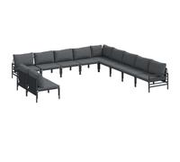 Nqyjm Set di divani da giardino con cuscino, 11 pezzi, nero acciaio, poltrona da esterno, divano modulare, seduta per patio terrazza balcone senza tavolo L337H000