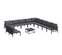 Nqyjm Set di divani da giardino con cuscino, 12 pezzi, nero acciaio, poltrona da esterno, divano modulare, seduta per patio terrazza balcone con tavolo L337H001