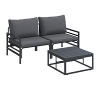Nqyjm Set di divani da giardino con cuscino, 3 pezzi, nero acciaio, poltrona da esterno, divano modulare, seduta per patio, terrazza, balcone, divano a 2 bracci + tavolo